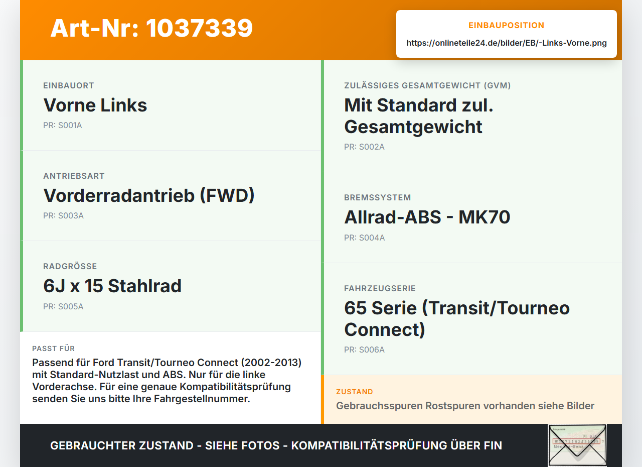 Ford Tourneo Connect 09-13 Stossdämpfer Federbein Vorne Links Ford Tourneo Connect 09-13 26.09.2012 5T16-18058-AD... Vorschau 3