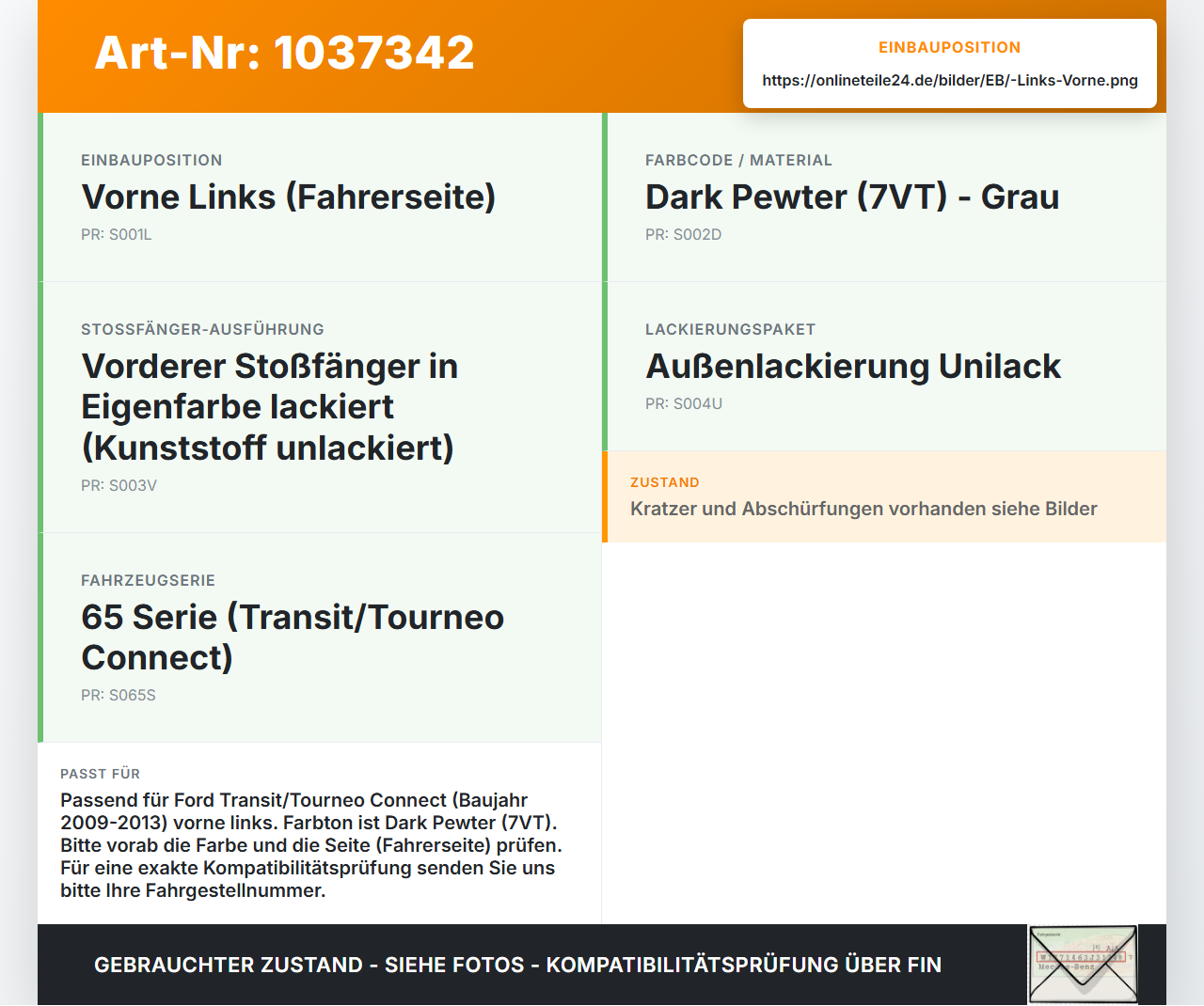 Ford Tourneo Connect 09-13 Leiste Zierleiste für Kotflügel Links Vorne 7VT Ford Tourneo Connect 09-13 26.09.2012... Vorschau 3
