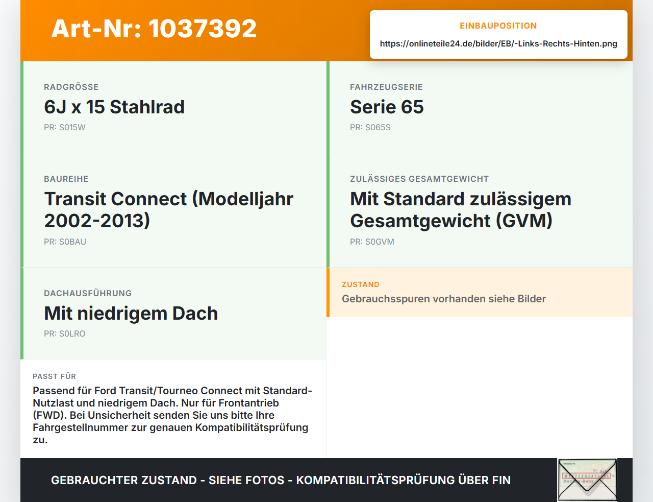 Ford Tourneo Connect 09-13 Stossdämpfer Hinten Links und Rechts Ford Tourneo Connect 09-13 26.09.2012 5T16-18080-AB... Vorschau 3