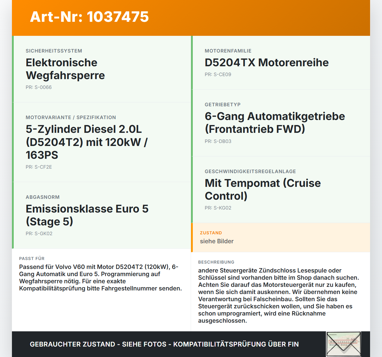Volvo V60 D4 10-13 2,0d 120KW Steuergerät ECU für Motor Motorsteuergerät Volvo V60 D4 10-13 24.03.2011 31303388... Vorschau 3