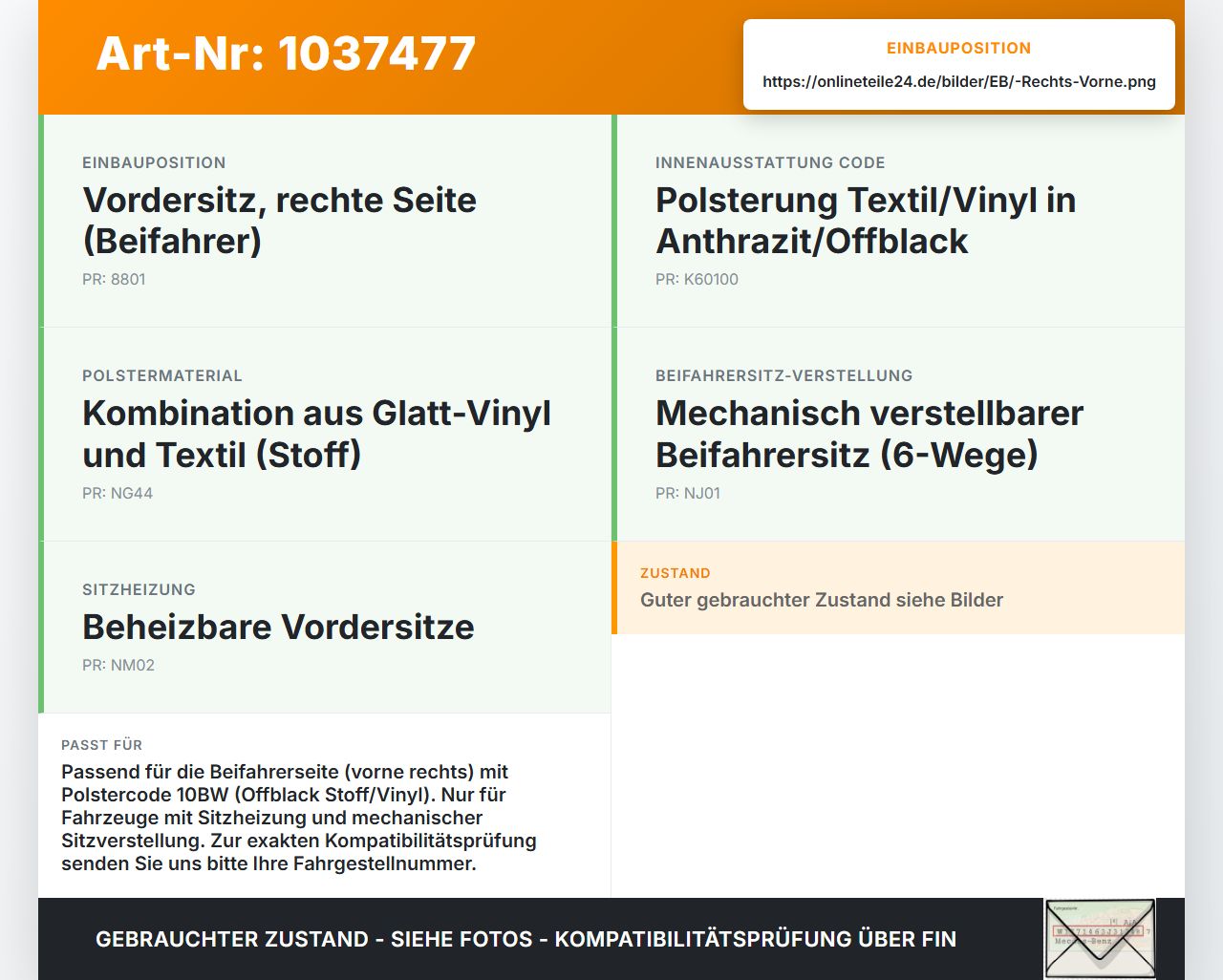 Volvo V60 D4 10-13 Kombi Sitzbezug Sitzpolster Stoff Vorne Rechts Volvo V60 D4 10-13 24.03.2011 gebraucht Vorschau 3