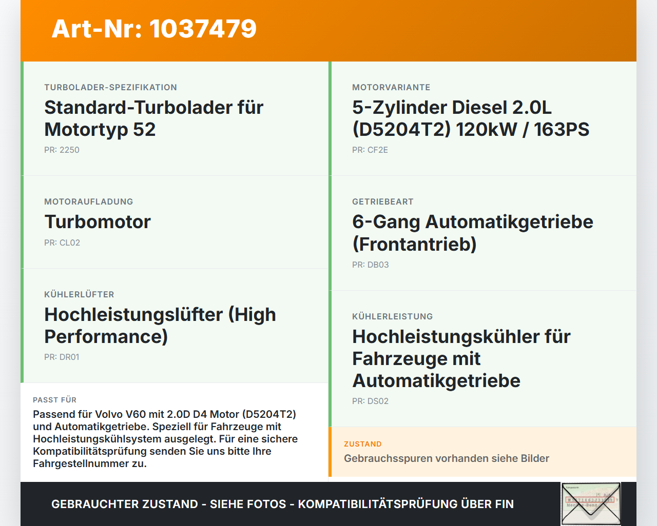Volvo V60 D4 10-13 2,0d 120KW Ladeluftkühler Kühler Intercooler Turbo Volvo V60 D4 10-13 24.03.2011 31319423 gebraucht Vorschau 3