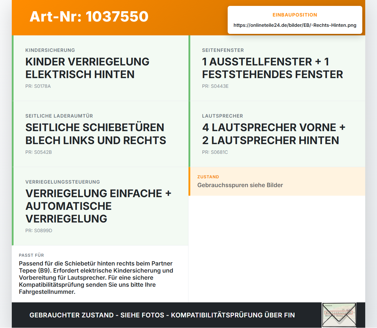 Peugeot Partner Tepee 08-12 Kabelbaum für Tür und Fensterheber Hinten Rechts Peugeot Partner Tepee 08-12 07.06.2011... Vorschau 3