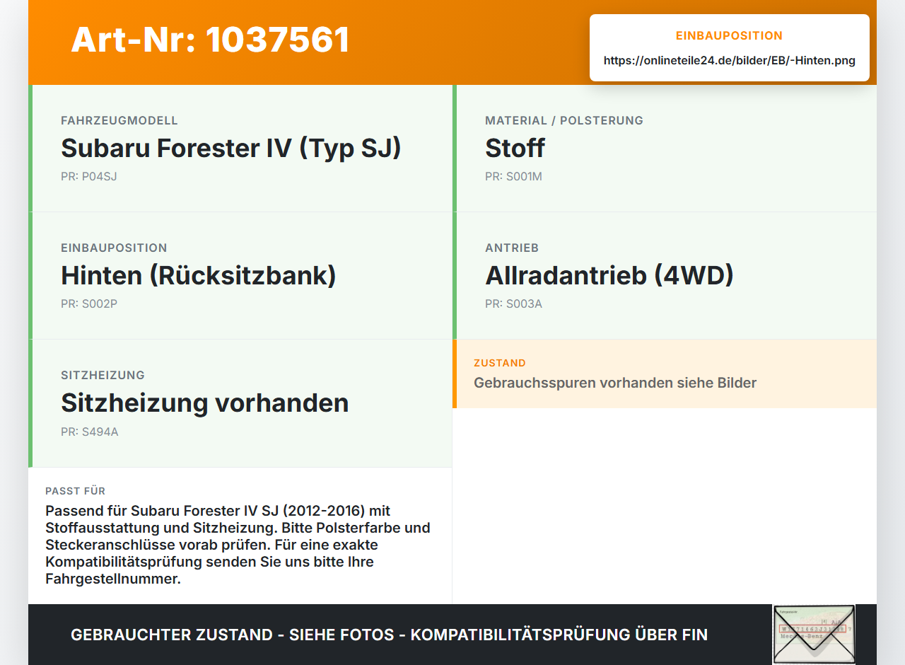 Subaru Forester IV SJ 12-16 Rücksitzbank Sitzfläche Polster Hinten Stoff Subaru Forester IV SJ 12-16 16.02.2015... Vorschau 3