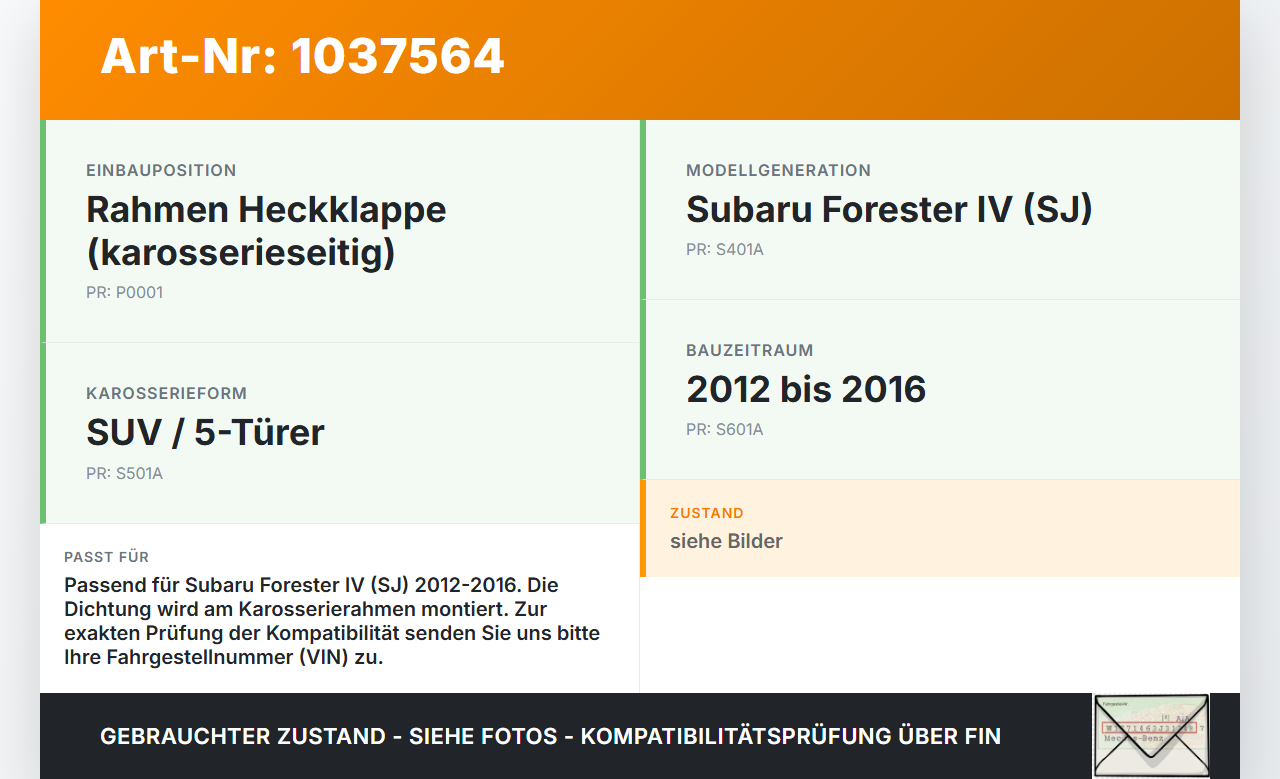 Subaru Forester IV SJ 12-16 Dichtung Rahmen für Heckklappe Kofferraum Subaru Forester IV SJ 12-16 16.02.2015 gebraucht Vorschau 3