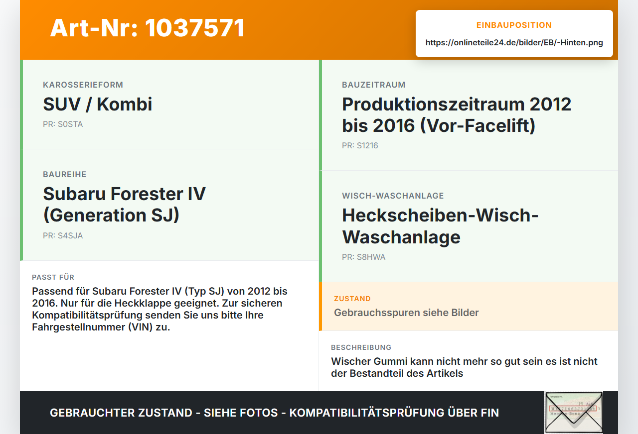 Subaru Forester IV SJ 12-16 Heckwischer Wischarm Wischerarm Hinten Subaru Forester IV SJ 12-16 16.02.2015 gebraucht Vorschau 3