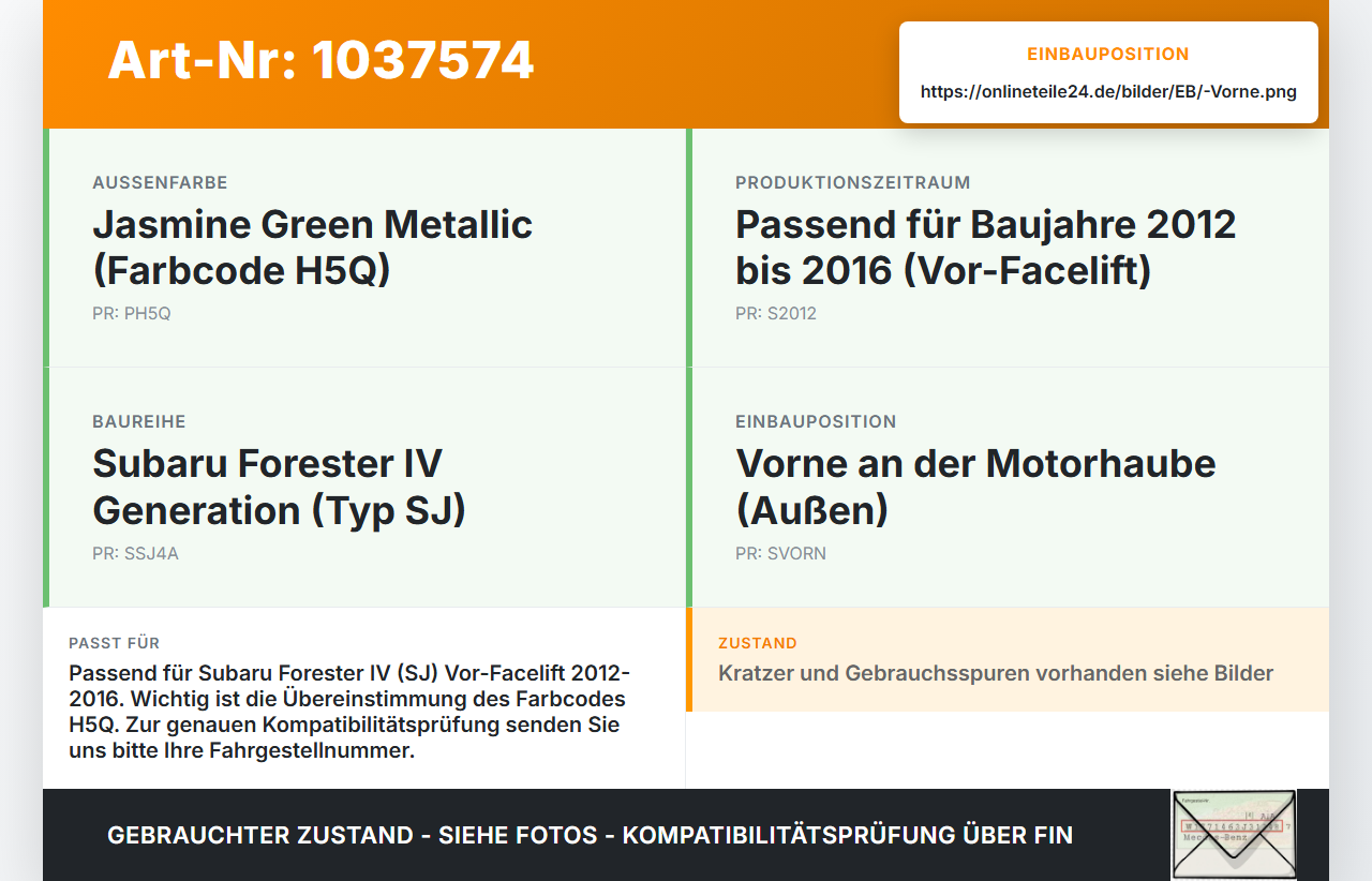 Subaru Forester IV SJ 12-16 Leiste Motorhaube Beplankung Aussen Vorne  H5Q Subaru Forester IV SJ 12-16 16.02.2015... Vorschau 3