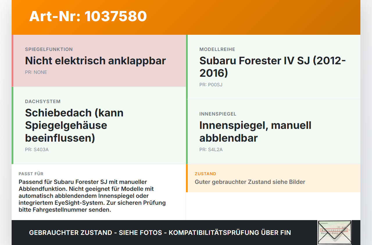 Subaru Forester IV SJ 12-16 Innenspiegel Rückspiegel Manuell Abblendbar Subaru Forester IV SJ 12-16 16.02.2015 gebraucht Vorschau 3