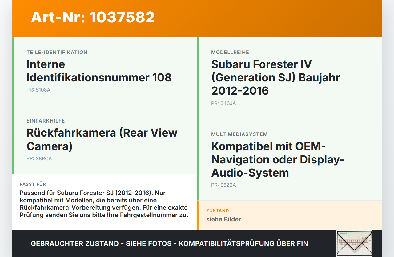 Subaru Forester IV SJ 12-16 108 108KW Original Rückfahrkamera Einparkhilfe Kamera Subaru Forester IV SJ 12-16... Vorschau 3
