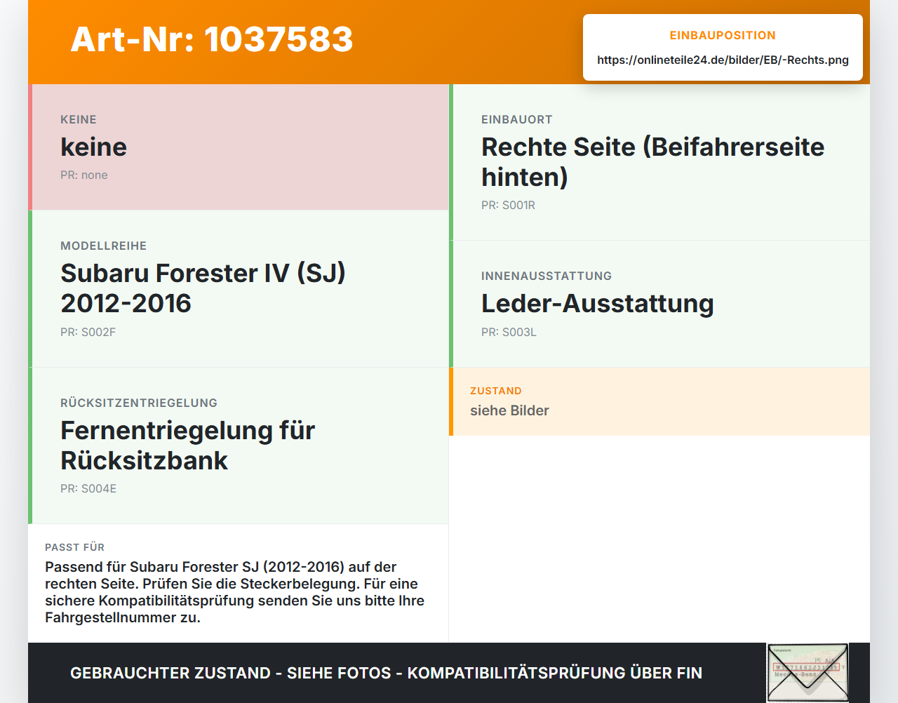 Subaru Forester IV SJ 12-16 Schalter Rücksitz Entriegelung Rechts Subaru Forester IV SJ 12-16 16.02.2015 gebraucht Vorschau 3