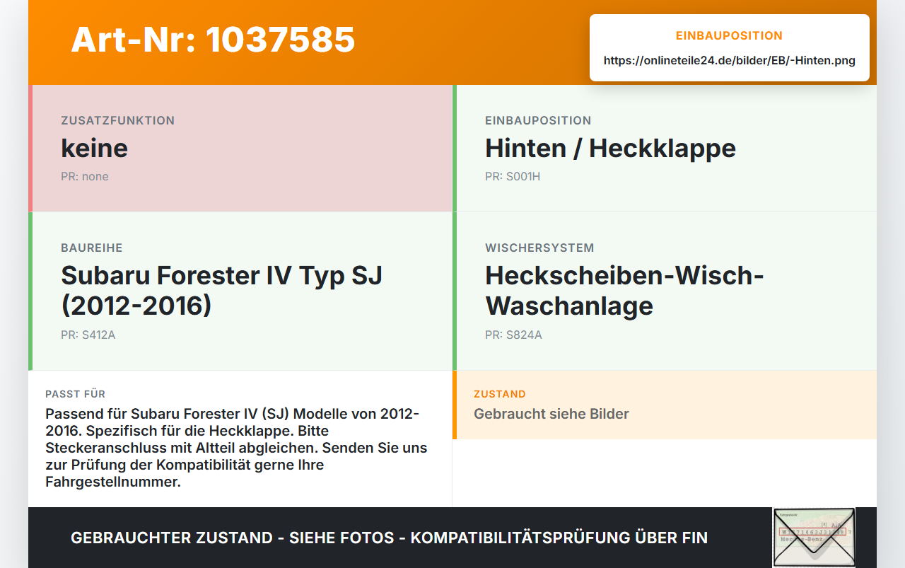Subaru Forester IV SJ 12-16 Wischermotor Heckwischermotor Hinten Subaru Forester IV SJ 12-16 16.02.2015 gebraucht Vorschau 3