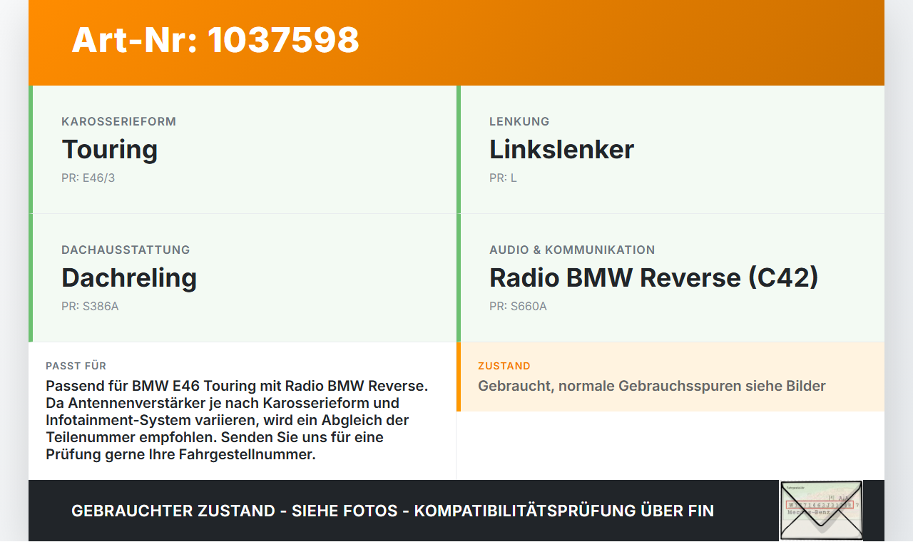 BMW 3er E46 99-01 Antennenverstärker Weiche Antenne BMW 3er E46 99-01 10.07.2000 gebraucht Vorschau 3