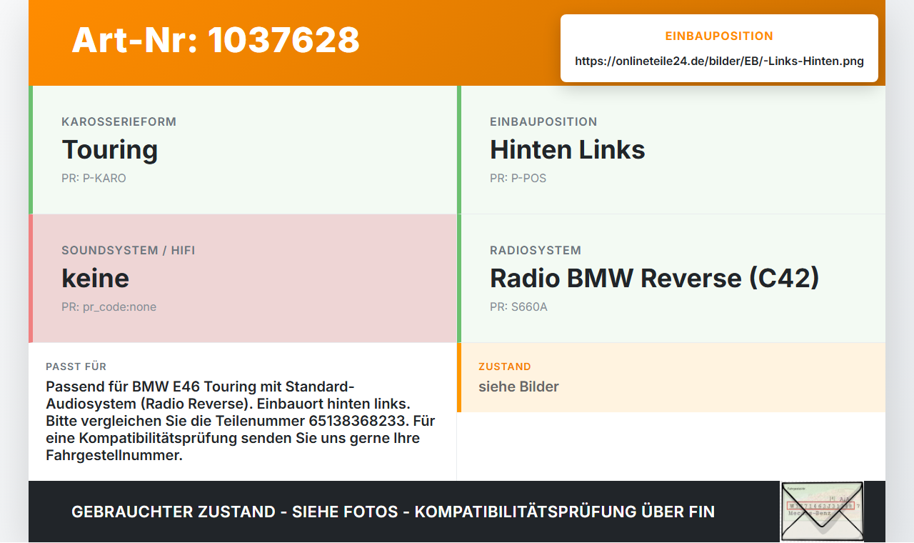 BMW 3er E46 99-01 Lautsprecher Links Hinten BMW 3er E46 99-01 10.07.2000 8368233 65138368233 6513-8368233 4270122... Vorschau 3