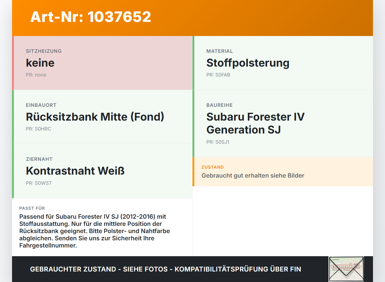 Subaru Forester IV SJ 12-16 Kopfstütze Stoff Schwarz Naht Weiß Mitte Subaru Forester IV SJ 12-16 16.02.2015 gebraucht Vorschau 3