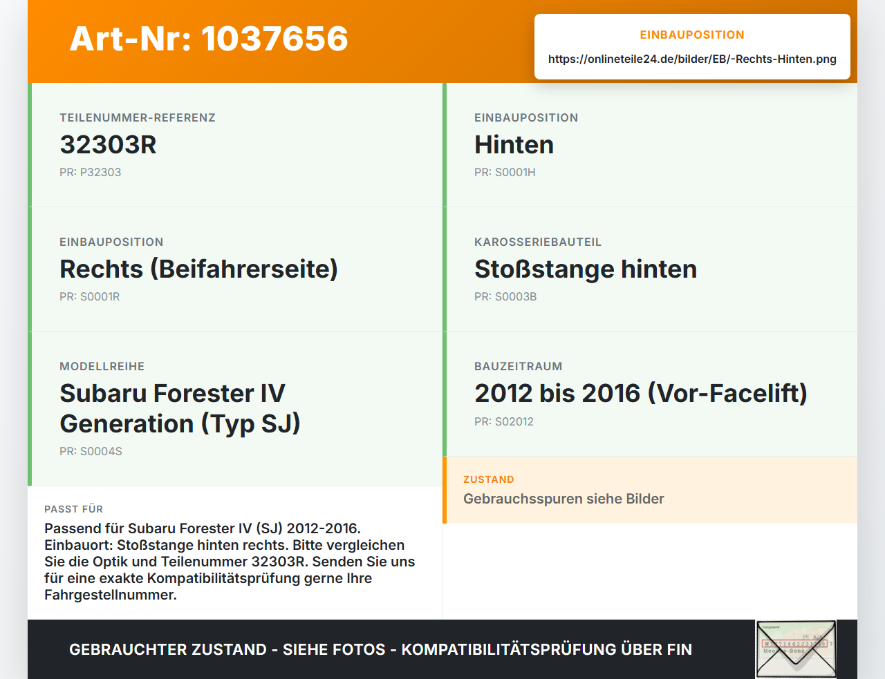 Subaru Forester IV SJ 12-16 Reflektor Rückstrahler für Stoßstange Hinten Rechts Subaru Forester IV SJ 12-16... Vorschau 3