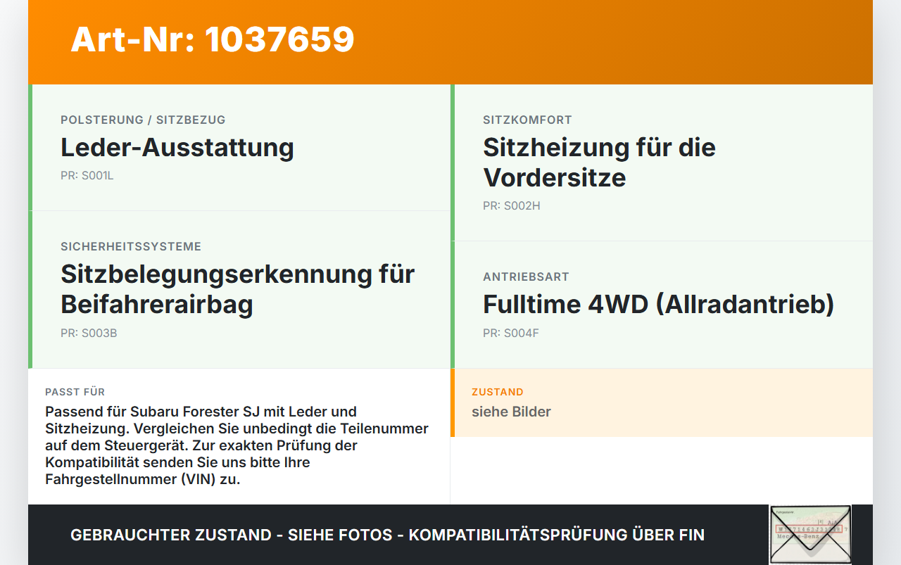 Subaru Forester IV SJ 12-16 Steuergerät Sitzbelegung Airbag Beifahrer Subaru Forester IV SJ 12-16 16.02.2015... Vorschau 3