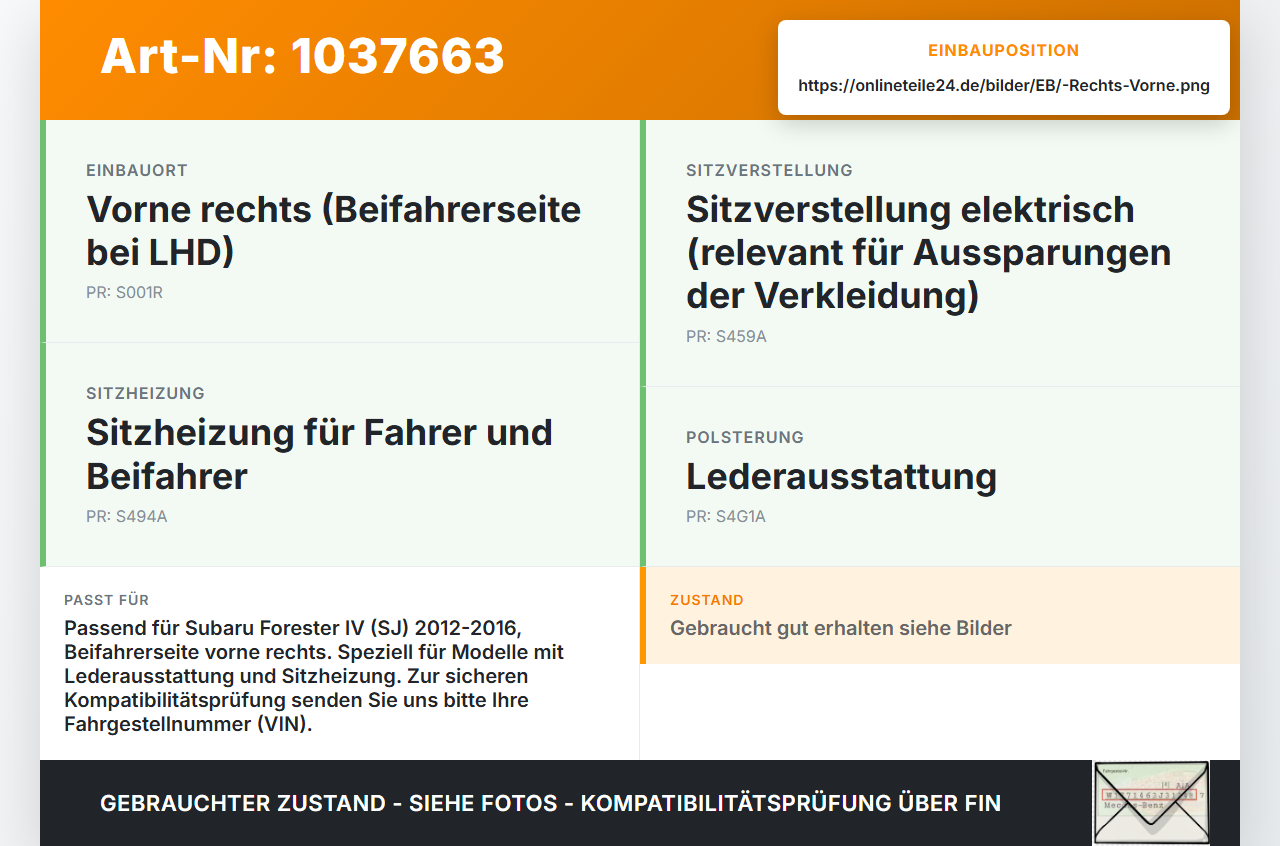 Subaru Forester IV SJ 12-16 Sitzverkleidung Abdeckung Sitz Vorne Rechts Subaru Forester IV SJ 12-16 16.02.2015... Vorschau 3