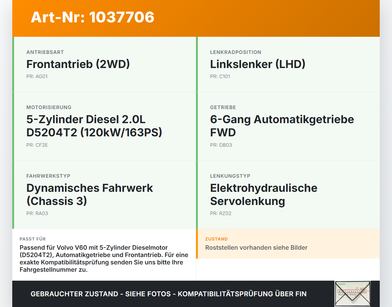 Volvo V60 D4 10-13 2,0d 120KW Vorderachse Achsträger Motorträger Hilfsrahmen Volvo V60 D4 10-13 24.03.2011 31406808... Vorschau 3