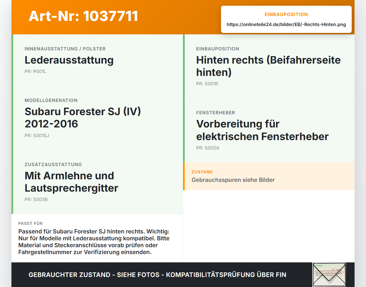 Subaru Forester IV SJ 12-16 Türverkleidung Türpappe Hinten Rechts Subaru Forester IV SJ 12-16 16.02.2015 gebraucht Vorschau 3