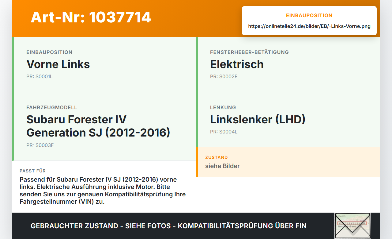 Subaru Forester IV SJ 12-16 Fensterhebermotor mit Fensterheber Links Vorne Subaru Forester IV SJ 12-16 16.02.2015... Vorschau 3
