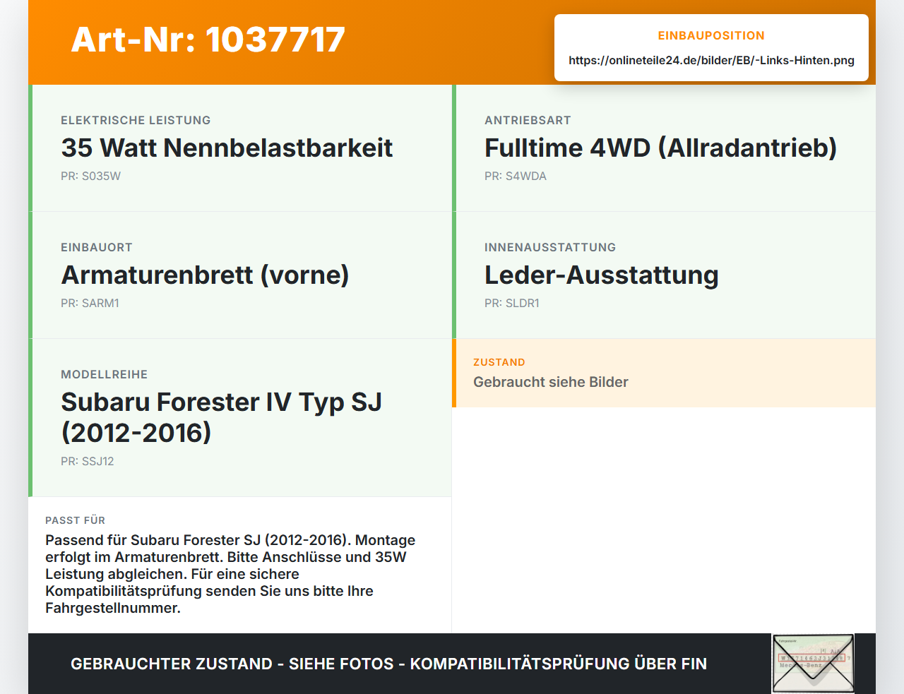 Subaru Forester IV SJ 12-16 Lautsprecher Armaturenbrett 35W Links Hinten Subaru Forester IV SJ 12-16 16.02.2015... Vorschau 3