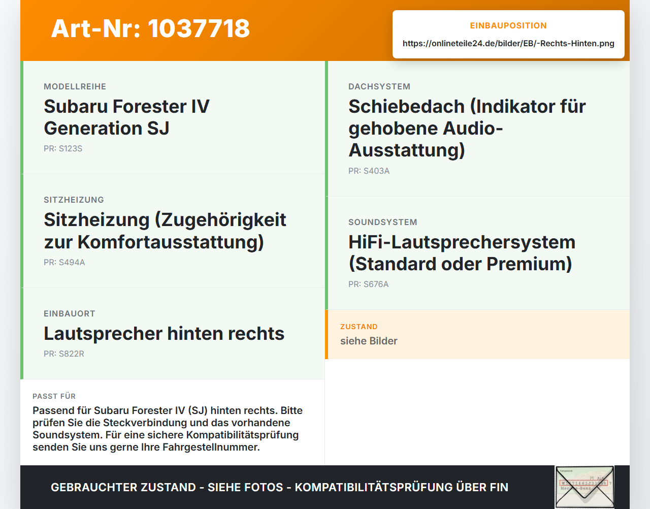 Subaru Forester IV SJ 12-16 Lautsprecher Mitteltöner Rechts Hinten Subaru Forester IV SJ 12-16 16.02.2015... Vorschau 3
