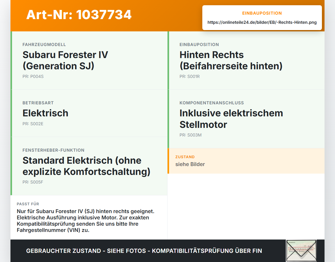 Subaru Forester IV SJ 12-16 Fensterheber mit Motor Elektrisch Rechts Hinten Subaru Forester IV SJ 12-16 16.02.2015... Vorschau 3