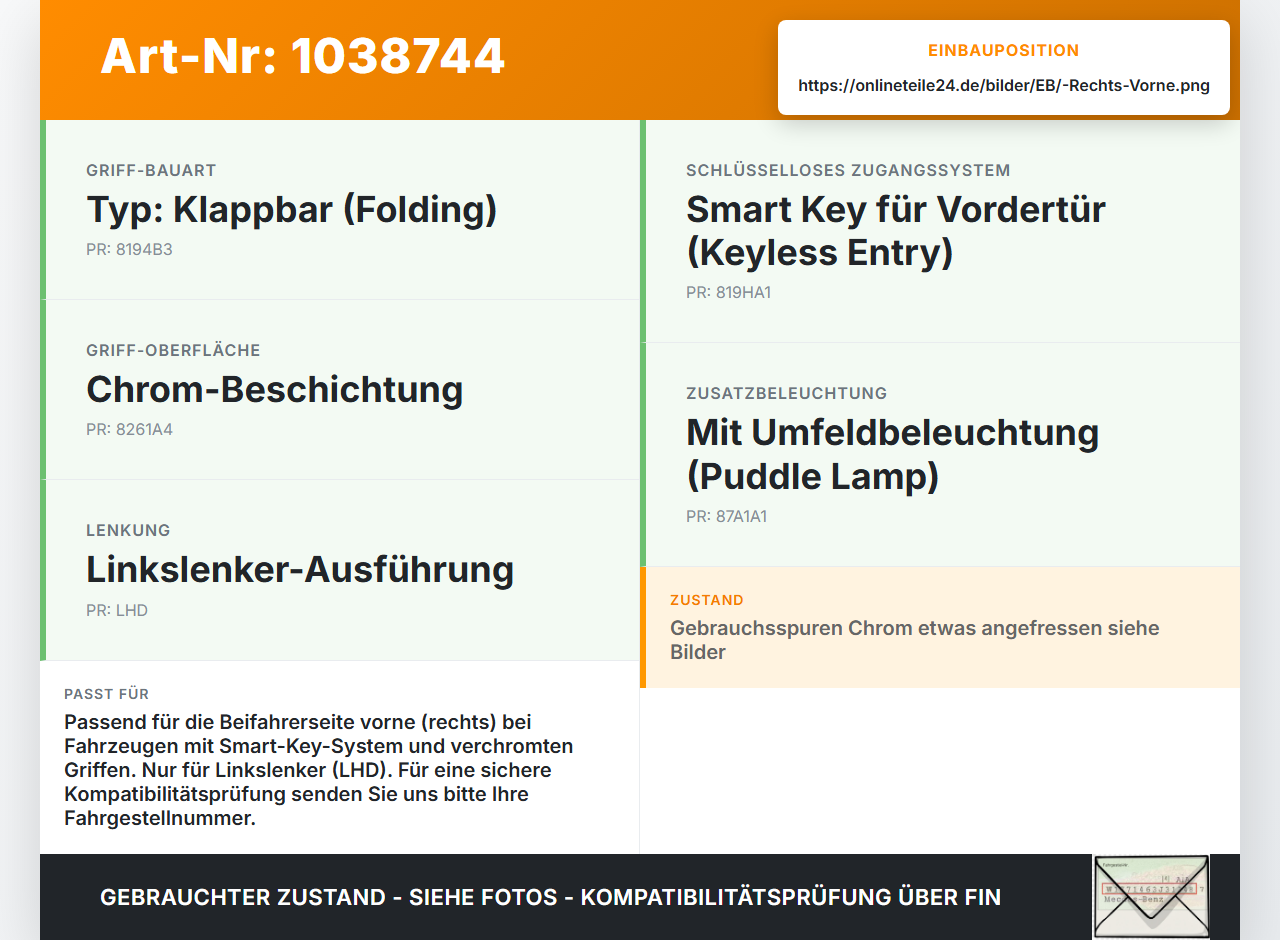 KIA Carens RP IV 13-19 Türgriff Griff aussen Rechts Vorne Keyless Entry KIA Carens RP IV 13-19 29.08.2014... Vorschau 3