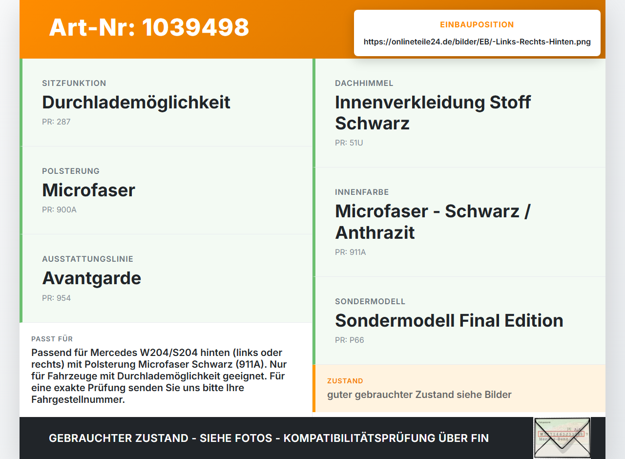 Mercedes W204 S204 C250 07-14 Kopfstütze Rechts oder Links Hinten Mercedes W204 S204 C250 07-14 29.08.2013... Vorschau 3