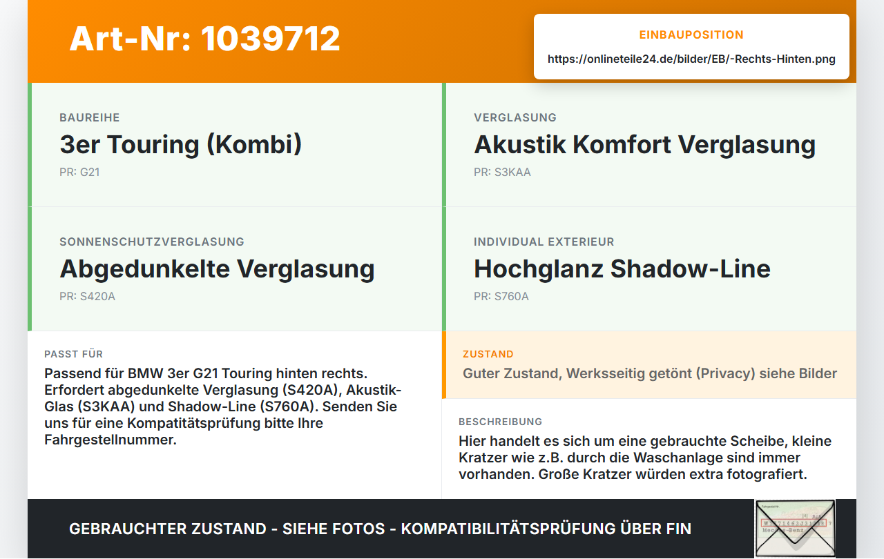 BMW G21 320dx 3er 19-22 Kombi Seitenscheibe Dreieck Scheibe Rechts Hinten BMW G21 320dx 3er 19-22 17.09.2020... Vorschau 3