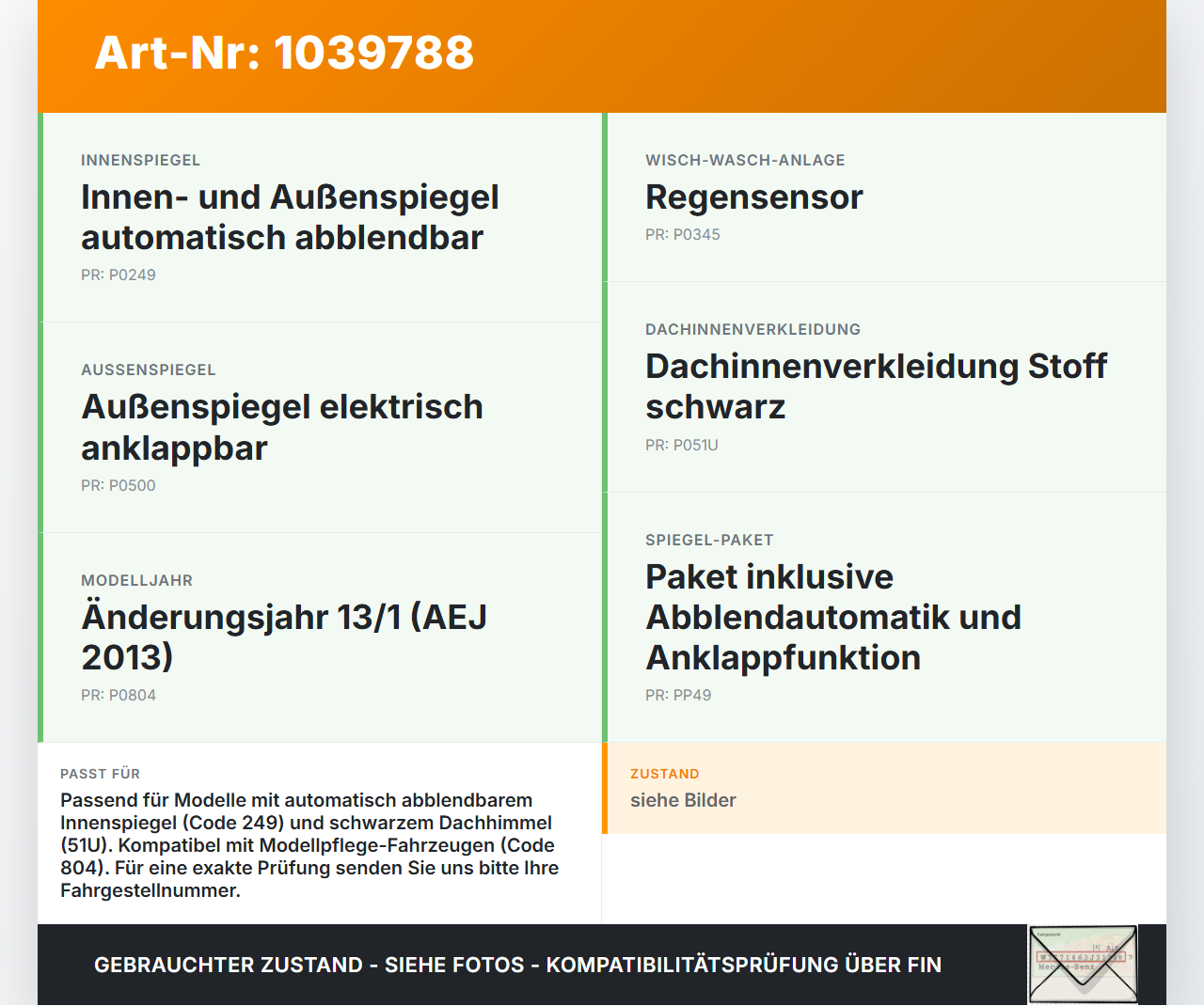 Mercedes W204 S204 C250 07-14 Innenspiegel Rückspiegel Spiegel Innen Elektrochrom Mercedes W204 S204 C250 07-14... Vorschau 3