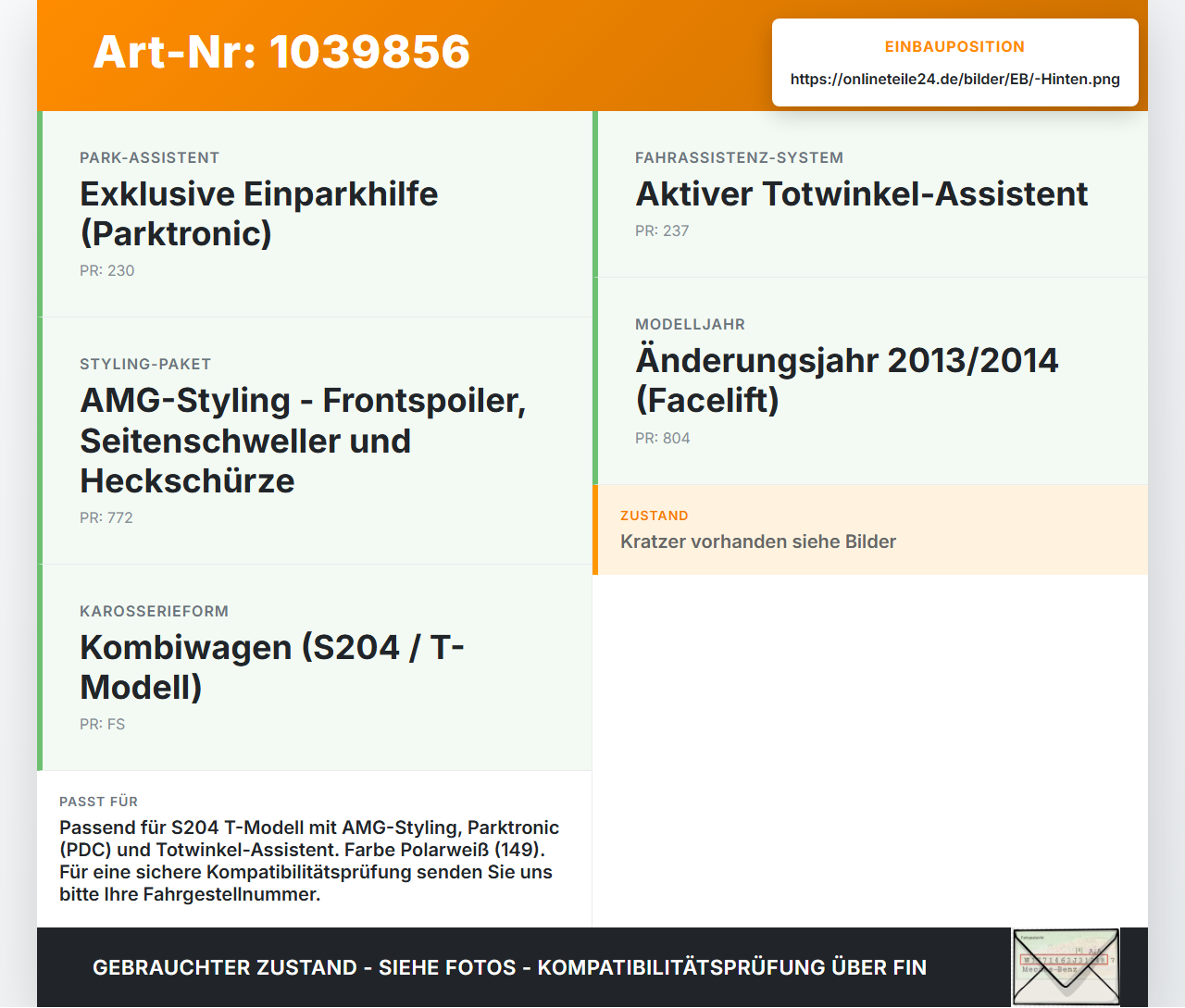 Mercedes W204 S204 C250 07-14 Kombi Stoßstange Stoßfänger Heckstosstange AMG Line Hinten 149U Mercedes W204 S204... Vorschau 3