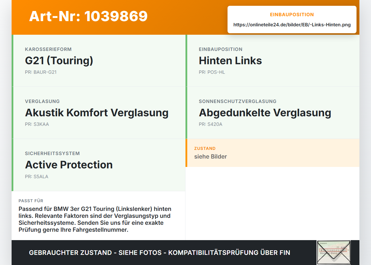 BMW G21 320dx 3er 19-22 Kombi Fensterhebermotor Links Hinten BMW G21 320dx 3er 19-22 17.09.2020 5135-8495867... Vorschau 3