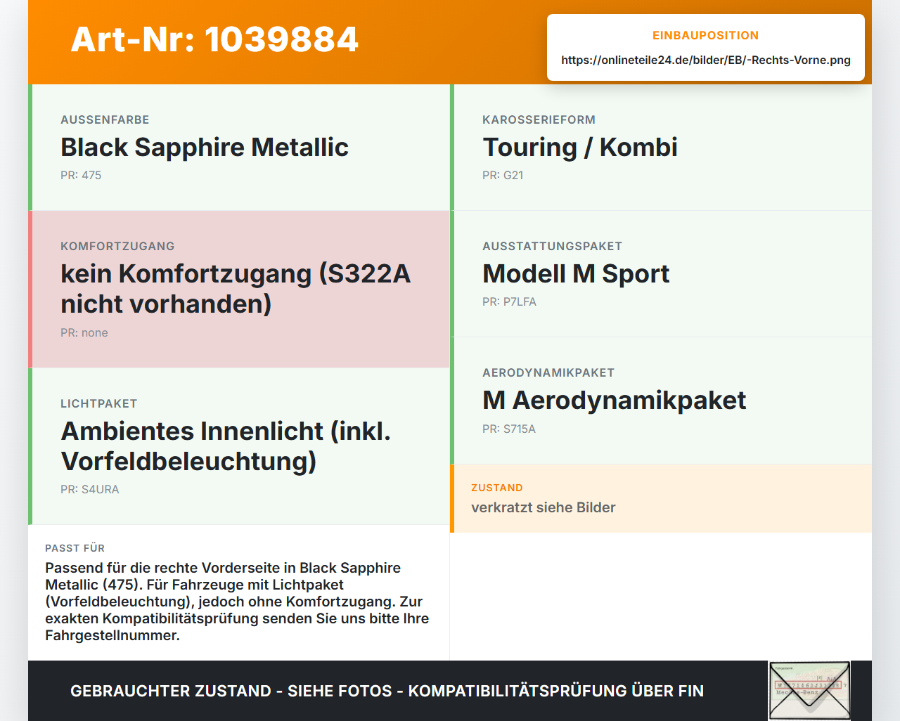 BMW G21 320dx 3er 19-22 Kombi Türgriff Griff aussen Rechts Vorne 475 BMW G21 320dx 3er 19-22 17.09.2020 9491458... Vorschau 3