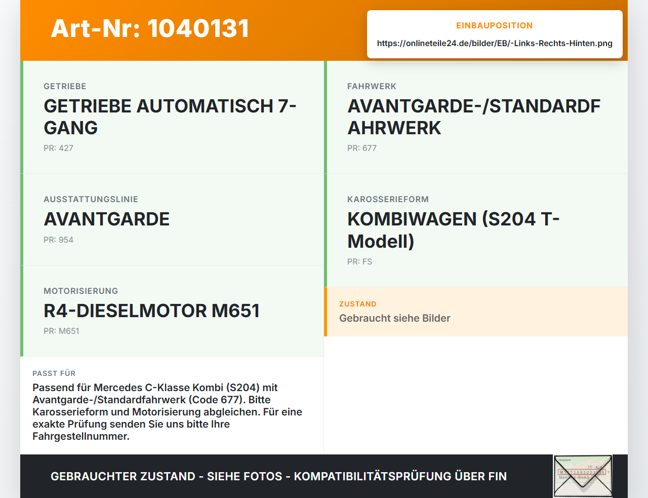 Mercedes W204 S204 C250 07-14 Kombi Stossdämpfer Links und Rechts Hinten Mercedes W204 S204 C250 07-14 29.08.2013... Vorschau 3