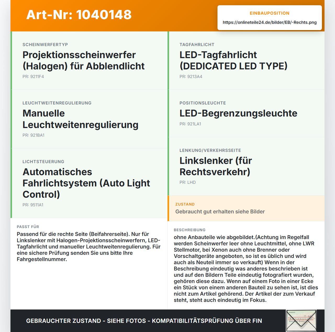 KIA Carens RP IV 13-19 Halogen Scheinwerfer Frontscheinwerfer Rechts KIA Carens RP IV 13-19 29.08.2014 92102A-4140... Vorschau 3