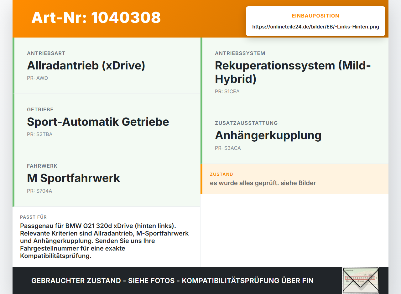 BMW G21 320dx 3er 19-22 Kombi 2,0d 140KW 4WD Antriebswelle Gelenkwelle Hinten Links BMW G21 320dx 3er 19-22... Vorschau 3