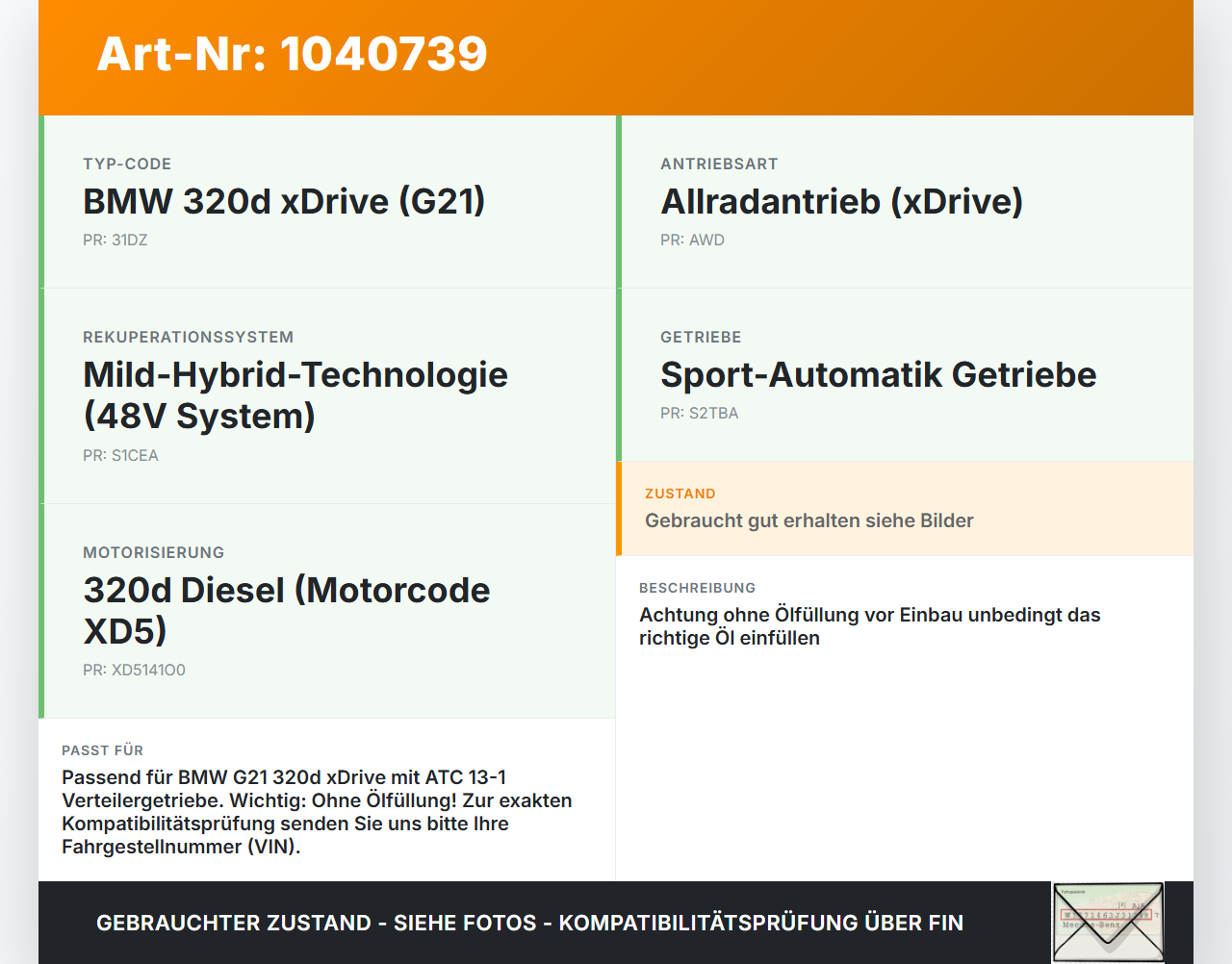 BMW G21 320dx 3er 19-22 2,0d 140KW 4WD Verteilergetriebe xDrive ATC 13-1 mit Stellmotor BMW G21 320dx 3er 19-22... Vorschau 3