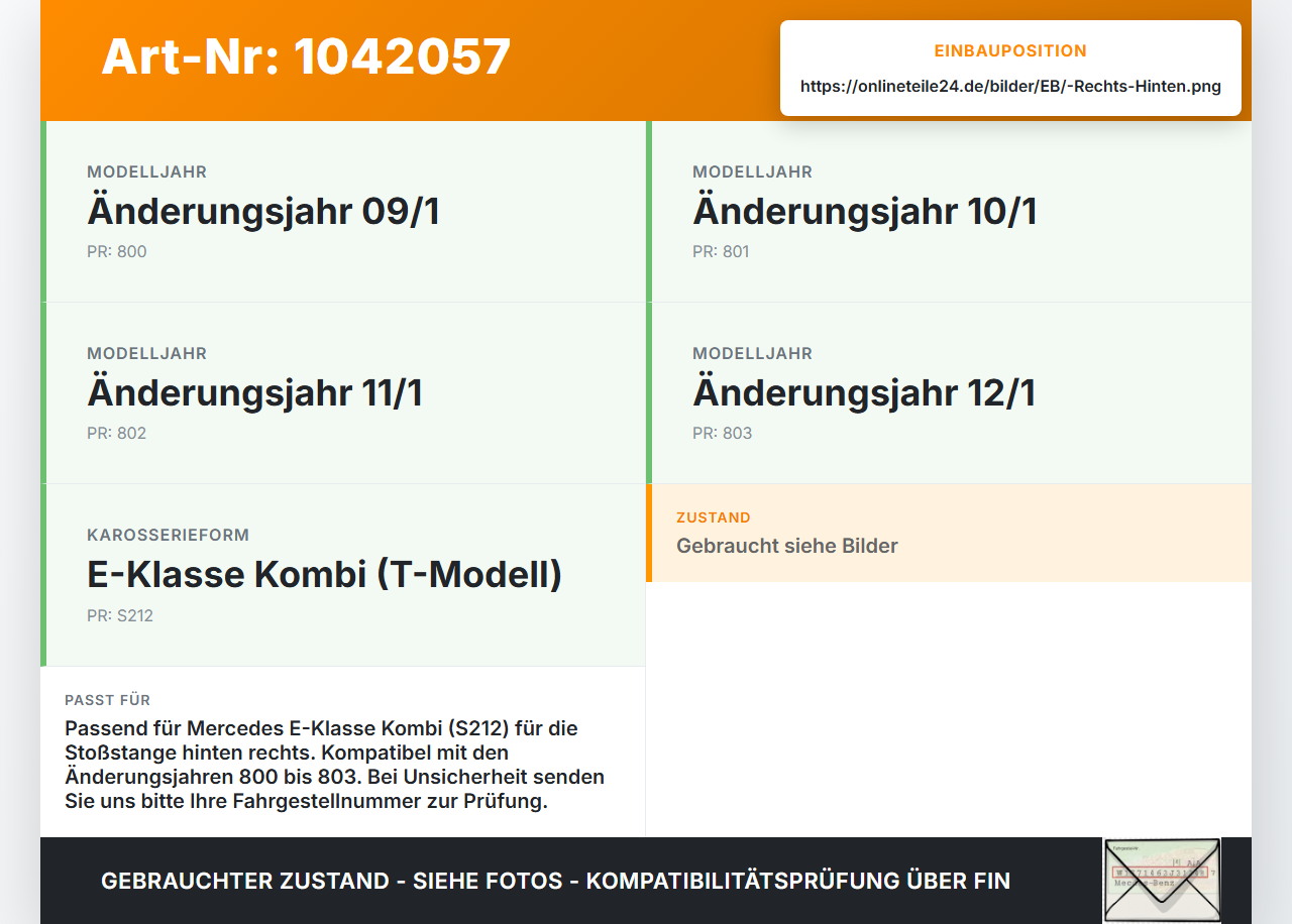 Mercedes S212 E350d 13-16 Kombi Halter Träger Aufnahme Führung für Stoßstange Rechts Hinten Mercedes S212 E350d... Vorschau 3