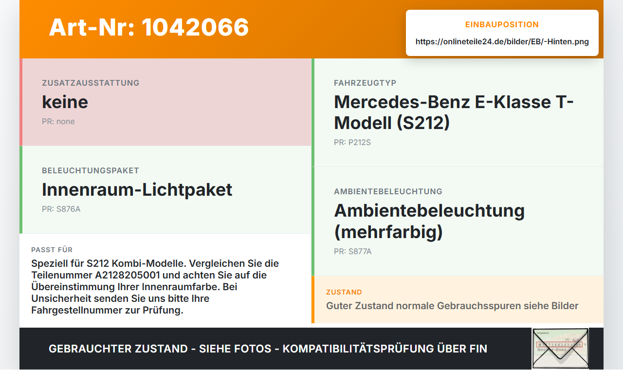 Mercedes S212 E350d 13-16 Innenleuchte Innenraumleuchte Hinten Mercedes S212 E350d 13-16 18.02.2010 A2128205001... Vorschau 3
