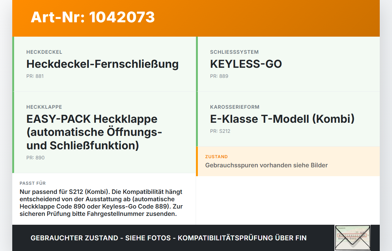 Mercedes S212 E350d 13-16 Kombi Schloss f. Heckklappe Heckklappenschloss Verriegelung Mercedes S212 E350d 13-16... Vorschau 3
