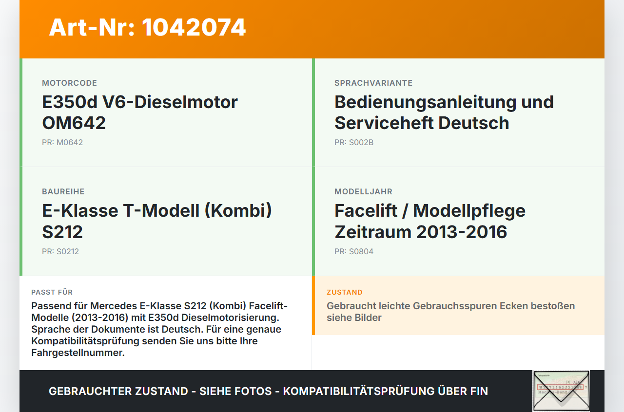 Mercedes S212 E350d 13-16 Serviceheft Betriebsanleitung Anleitung Bordmappe Mercedes S212 E350d 13-16 18.02.2010... Vorschau 3