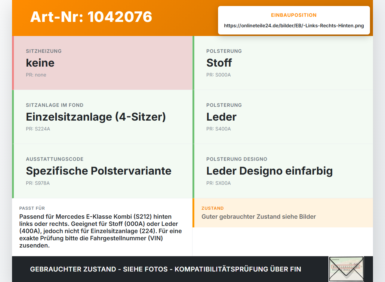 Mercedes S212 E350d 13-16 Kopfstütze Rechts oder Links Hinten Mercedes S212 E350d 13-16 18.02.2010 A2129700150 gebraucht Vorschau 3