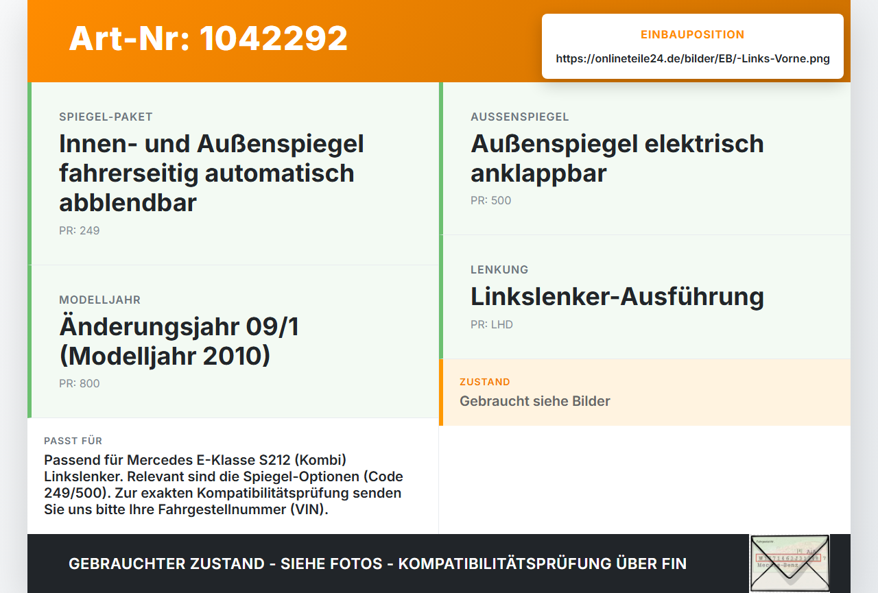 Mercedes S212 E350d 13-16 Kombi Fensterheberschalter Schalter Links Vorne Mercedes S212 E350d 13-16 18.02.2010... Vorschau 3