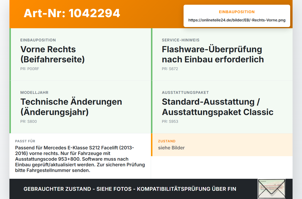 Mercedes S212 E350d 13-16 Steuergerät Türmodul SG Rechts Vorne Mercedes S212 E350d 13-16 18.02.2010 A2128203785... Vorschau 3