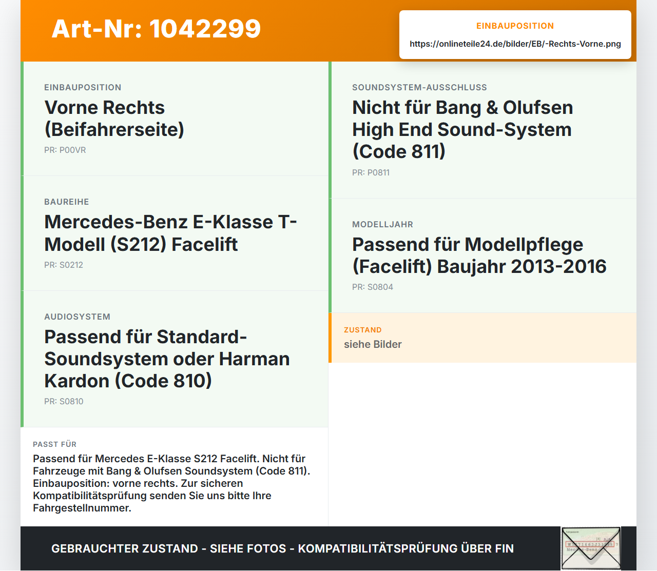 Mercedes S212 E350d 13-16 Lautsprecherblende Lautsprecher Hochtöner Rechts Vorne Mercedes S212 E350d 13-16... Vorschau 3
