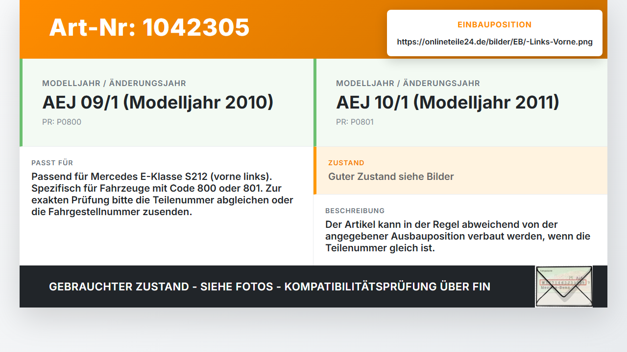 Mercedes S212 E350d 13-16 Sensor Airbag Crashsensor Airbagsensor Links Vorne Mercedes S212 E350d 13-16 18.02.2010... Vorschau 3
