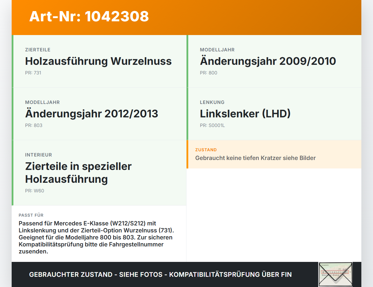 Mercedes S212 E350d 13-16 Blende Armaturenbrett Abdeckung Holzdekor Luftdusche Mercedes S212 E350d 13-16 18.02.2010... Vorschau 3