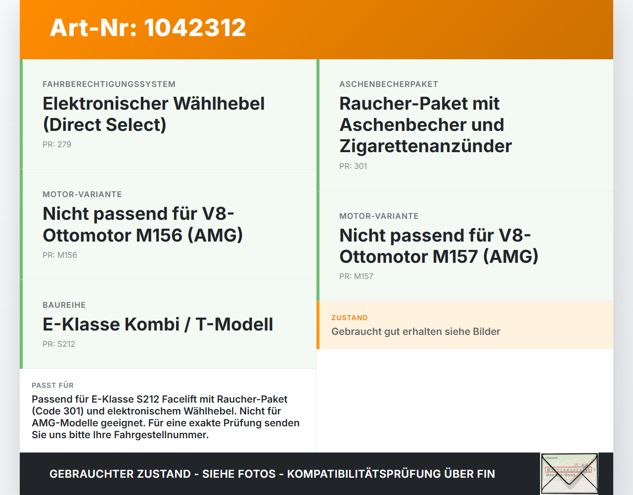 Mercedes S212 E350d 13-16 Aschenbecher Ascher Mercedes S212 E350d 13-16 18.02.2010 A2126803850 81712001 gebraucht Vorschau 3