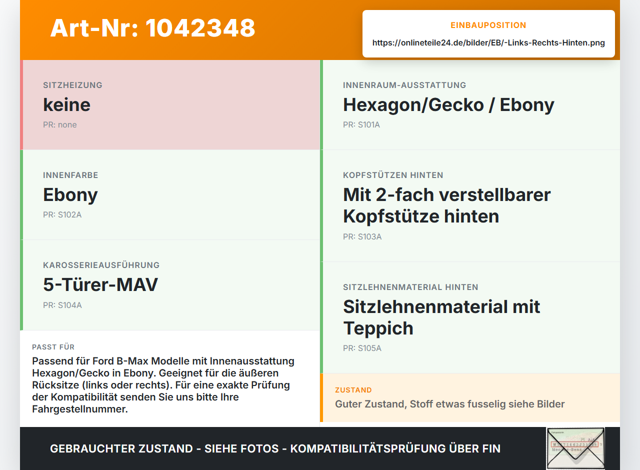 Ford B-Max JK 12-17 Kopfstütze Rechts oder Links Hinten weiße Naht Ford B-Max JK 12-17 03.04.2014... Vorschau 3